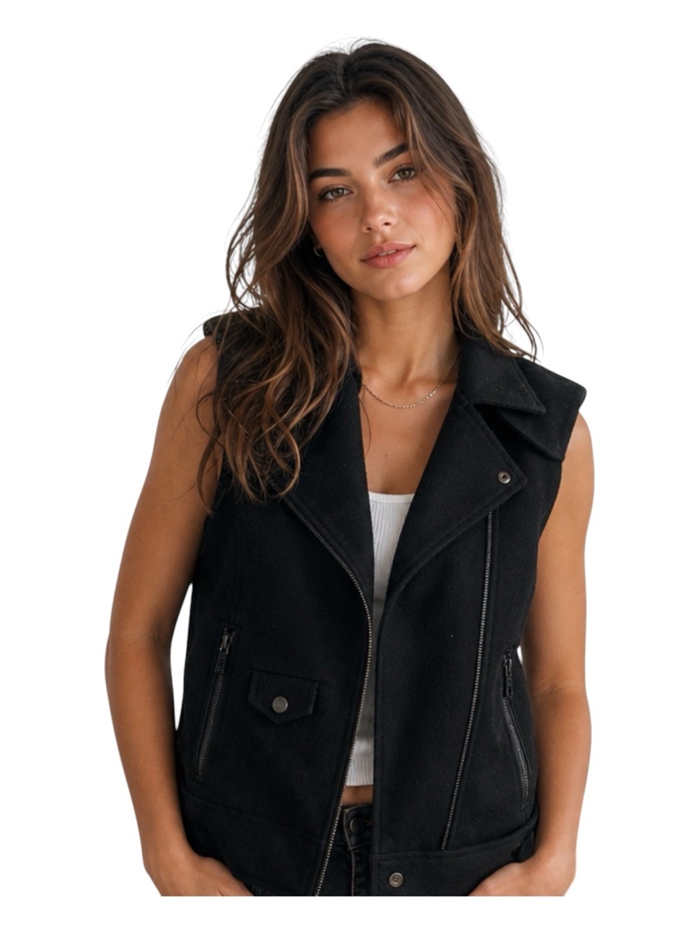 NWOTS Calvin Klein Wool Blend Moto asymmetrical zip Vest, Sz S